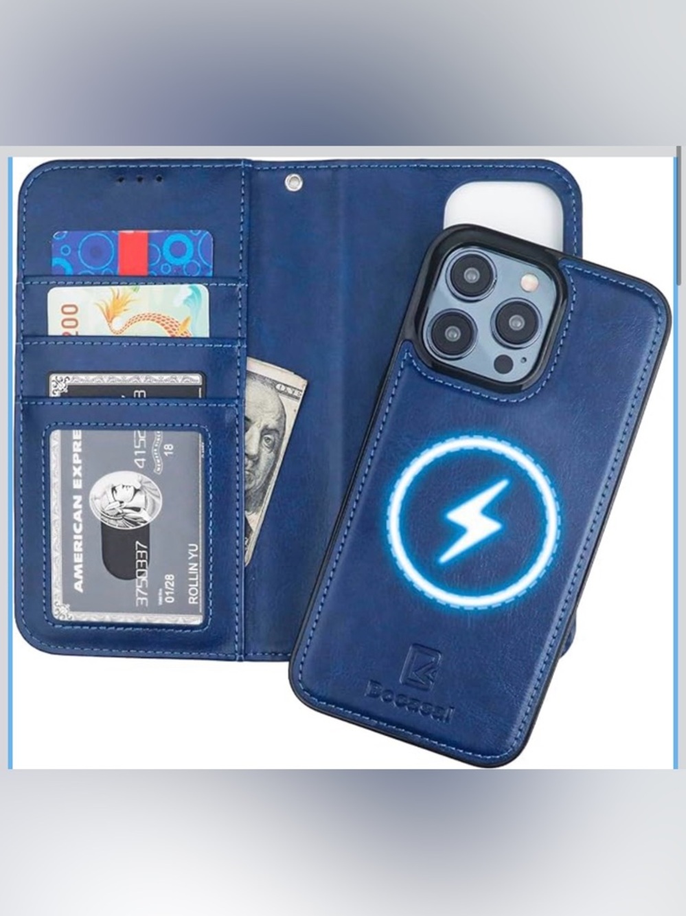 Navy—iPhone 15 Pro Max Wallet Case MagSafe Compatible - Picture 3 of 9
